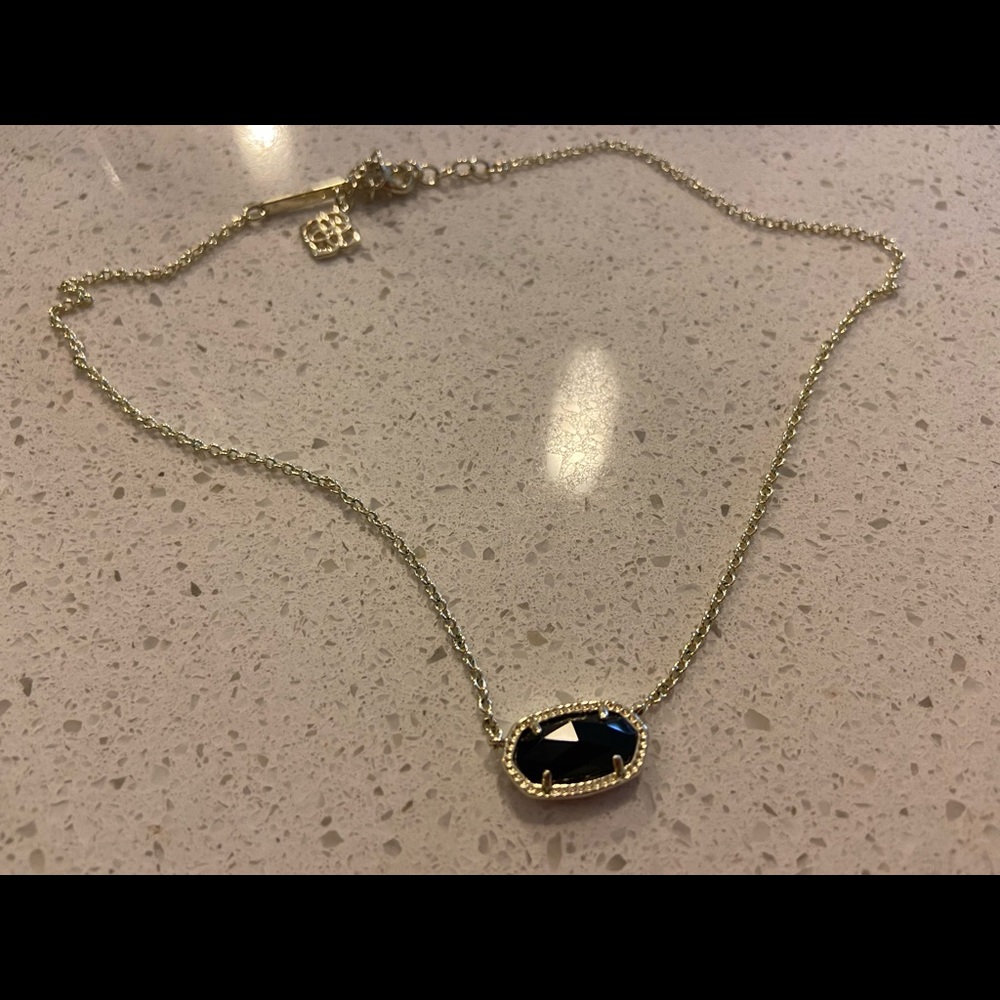 Elisa Gold Pendant Necklace In Black Opaque Glass